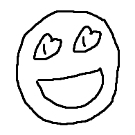 drawing of a smiling face with wide eyes